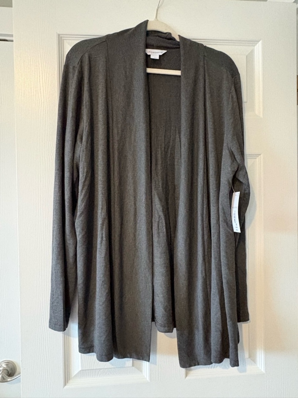 Liz Claiborne Charcoal Gray Open-Front Cardigan